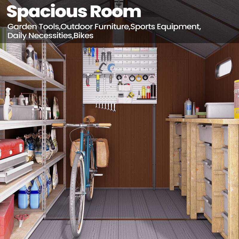 All-Weather Waterproof Lockable Door Resin Outdoor Storage Shed with Window Vent Floor for Patio Furniture and Tools