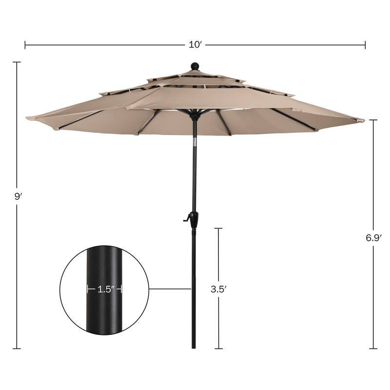 10 ft Patio Umbrella, 3-Tiered Sunshade with Push Button Tilt and Easy-Open Crank, Outdoor Umbrella for Deck, Yard