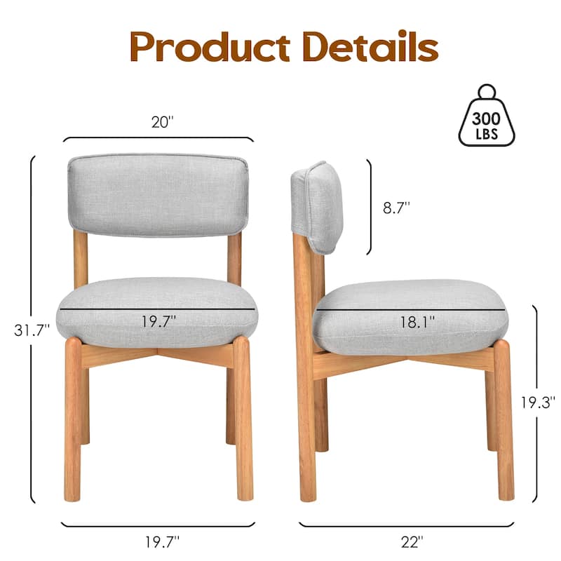Modern Wooden Blended Linen Dining Chair (Set of 2)