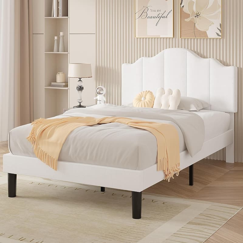 VECELO Modern Bed Frame with Adjustable Headboard, Twin Size Upholstered Bed Kids Bed set of 2