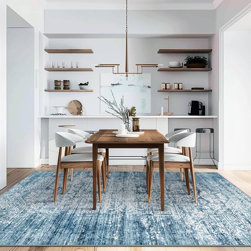 Mcow Floral Pattern Low-Pile Machine-Washable Non-Slip Area Rug - 8' x 10'