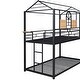 preview thumbnail 6 of 16, Stylish Twin Over Twin Metal House Bunk Bed With Slide, Sturdy Frame, Safety Ensured, Friendly Design, Black