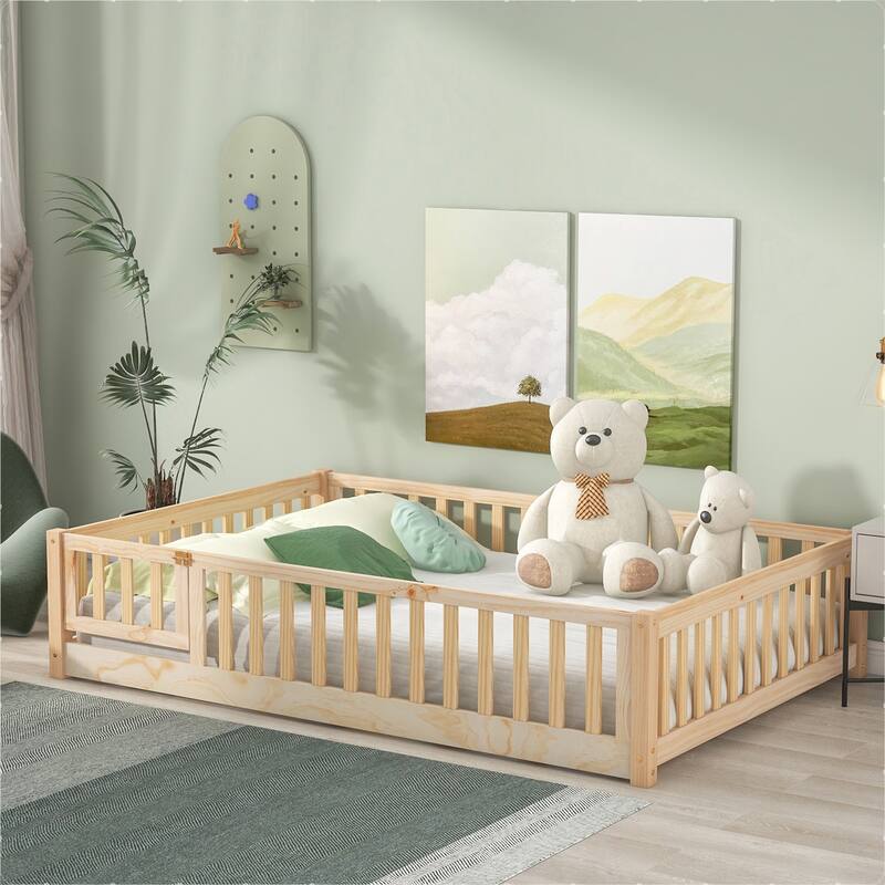 Modern Floor Platform Bed with Fence and Door