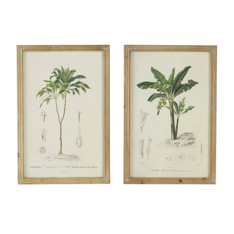 Modern Botanical Print Wall Decor Rectangular Wall Decor with Fir Wood, for Livingand Dining Room 2-Piece