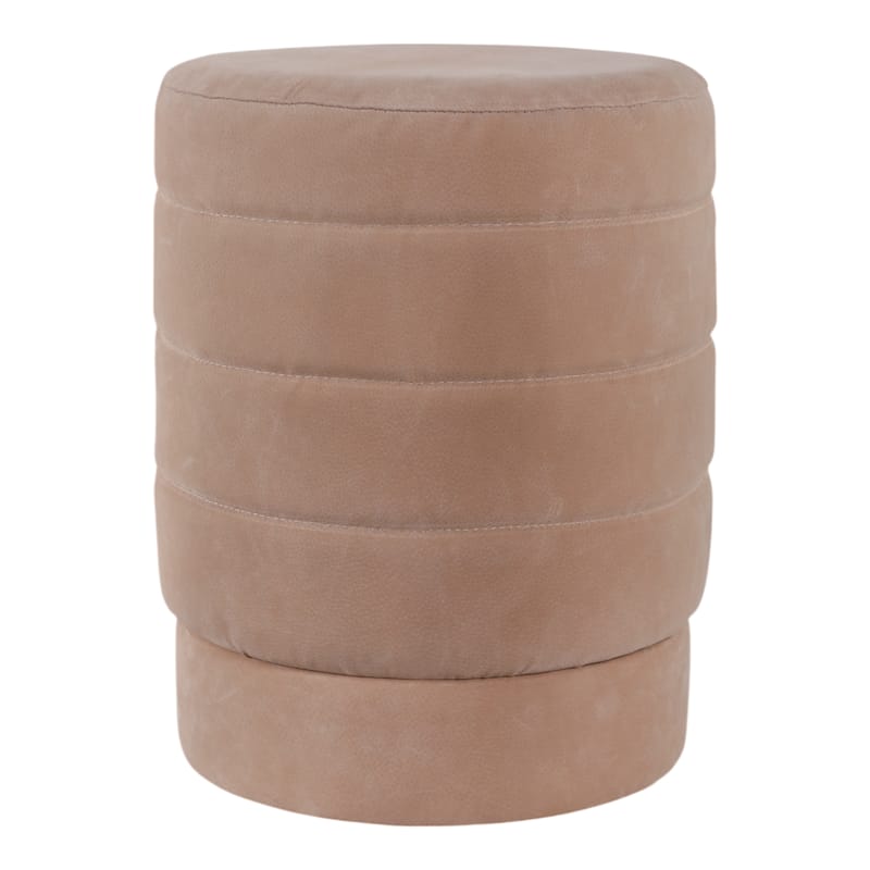 Wood Ottoman Round Compact Pouf Footstool Luxury Accent - 19" Brown