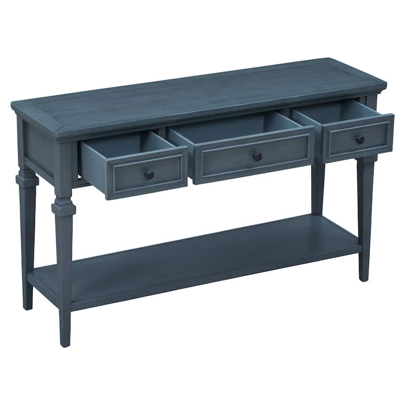 Console Table with Drawers and Open Bottom Shelf