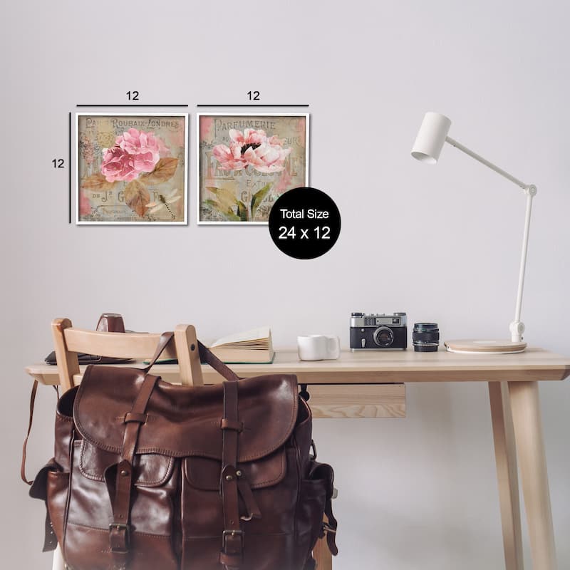 Stupell Vintage Collage French Florals Framed Giclee Art Design By Sasha (Set of 2)