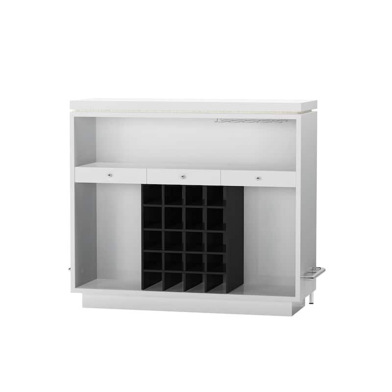 Somette Modern Gloss White and Black Bar with Honeycomb Design and LED Lights - N/A