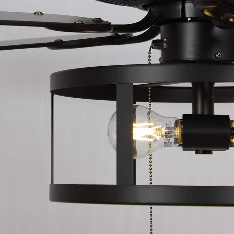 52" Industrial Black Wood 5 Blades Indoor Ceiling Fan with Pull Chain
