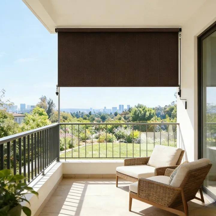 Solar Crank Outdoor Roller Shade with Teslin, No Cassette - 6x8 ft - Brown