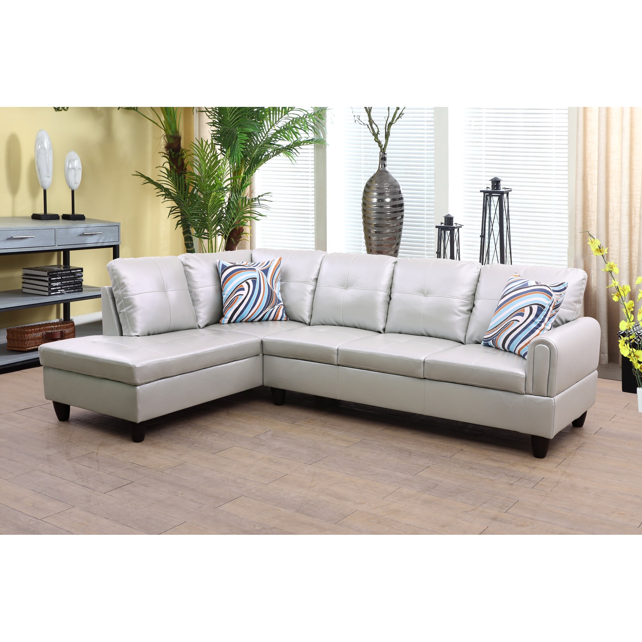 2-Pieces Sectional Sofa & Chaise,Powder,Faux Leather(09728A-2)