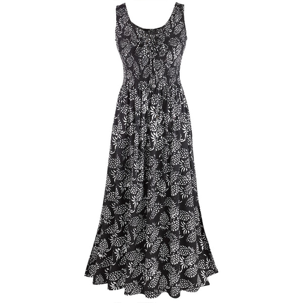 Women's Pineapple Shirred Maxi Dress - Scoop Neckline Sleeveless