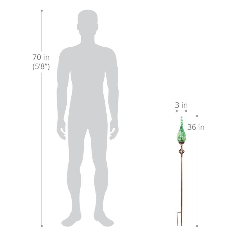 Exhart Solar Pearlized Hand Blown Glass Twisted Flame Garden Stake with Metal Finial Detail, 36 Inch