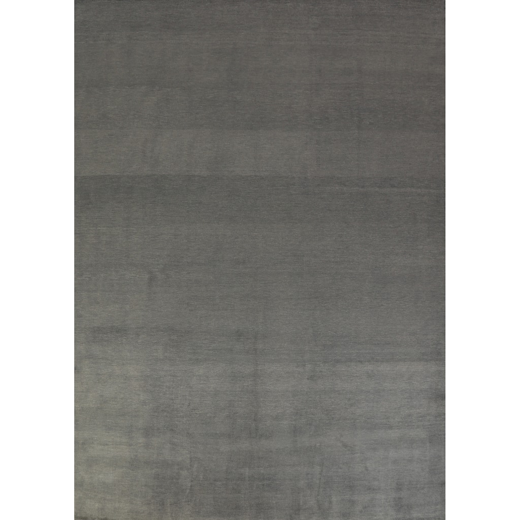 Hand Knotted Oriental 100% Wool Carpet Modern Solid Greys & Charcoal Gabbeh Area Rug - 13' 3'' X 10' 3''