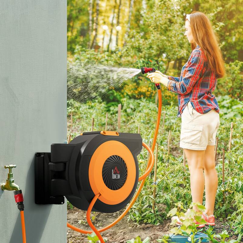 HOMCOM Retractable Air Hose Reel, Auto Rewind Air Compressor Hose Reel with Swivel Bracket - Black