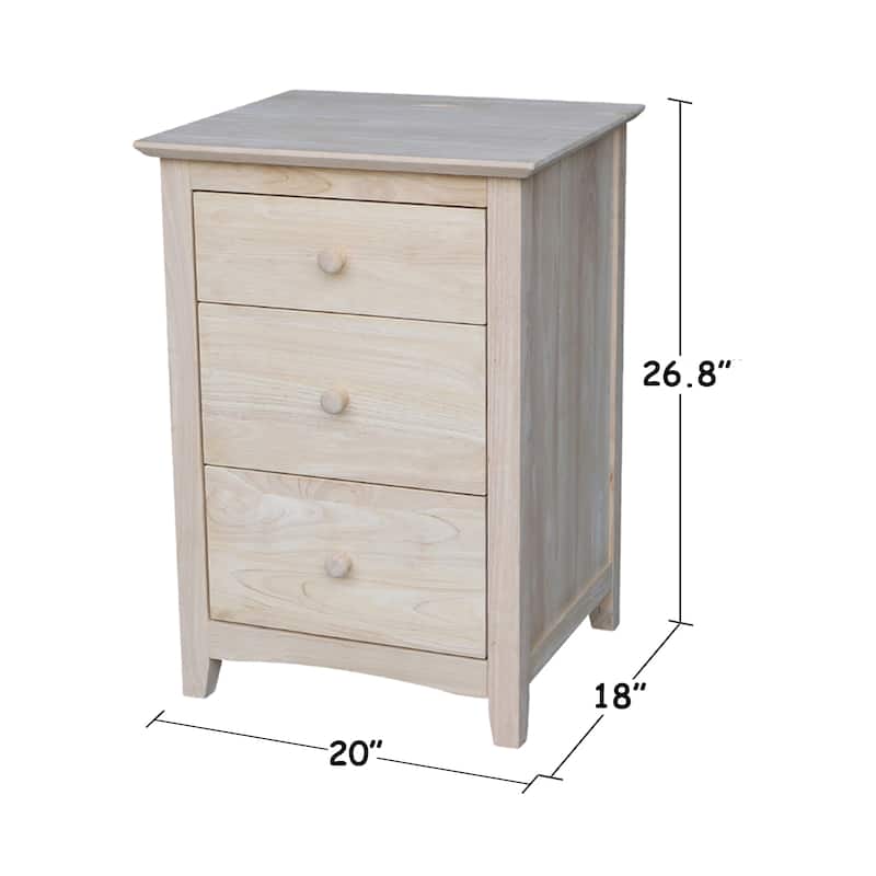 International Concepts Solid Wood 3-Drawer Nightstand with Power Outlets & USB, Unfinished Bedside Chest with Deep Drawers