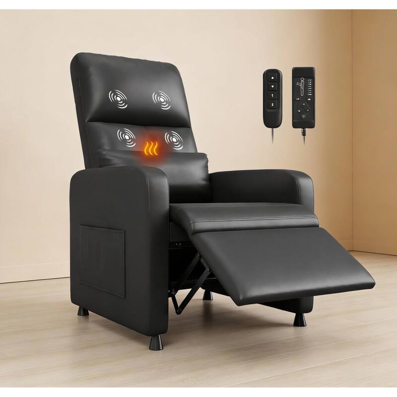 Power Recliner Chair, with Massage and Heat - Black