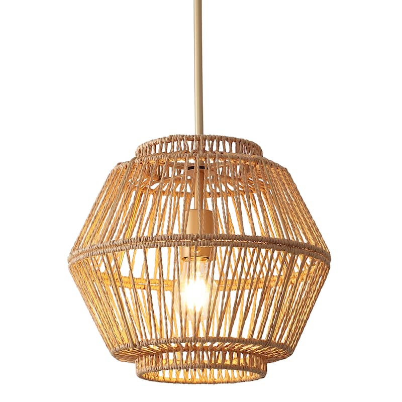 1-Light Rustic Geometric Rattan Chandelier for Kitchen Island