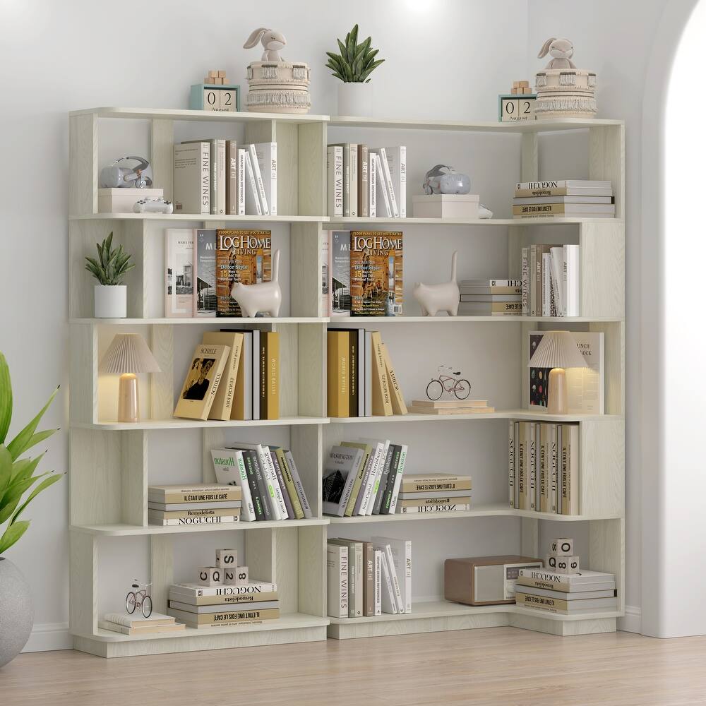 Set Of 2 Display Shelf, 90cm Space Saving Corner Bookshelf + 80cm Bookcase, Extendable Free Combination