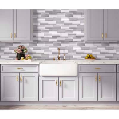 Apollo Tile Gray and White 3-in. x 6-in. Beveled Polished Marble Subway Tile (5 Sq ft/case)