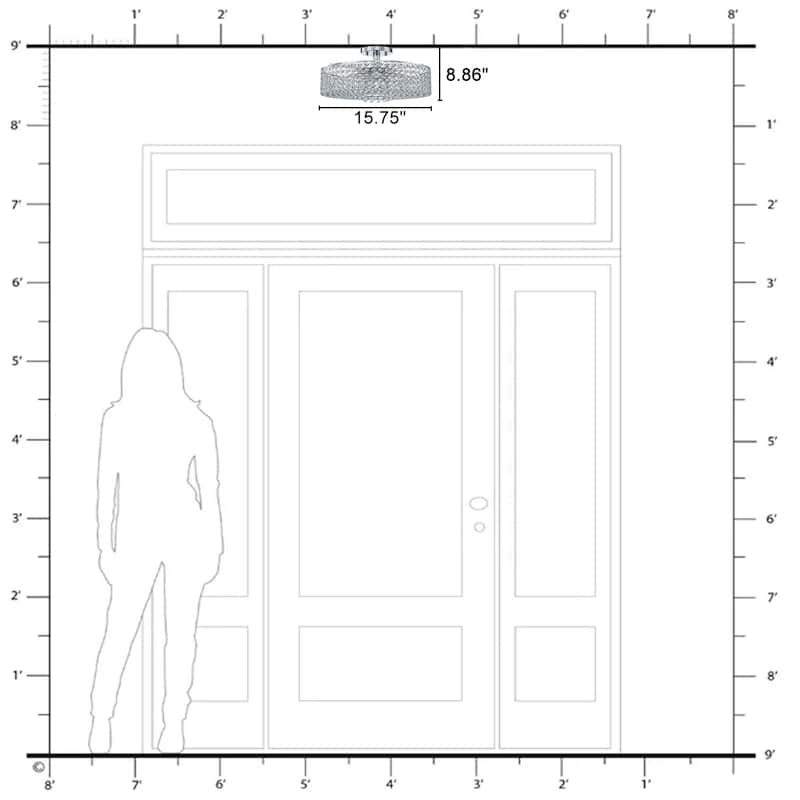 Modern 5 Light Mesh Crystal Shade Semi-Flush Mount Ceiling Light - Dia.15.75-in