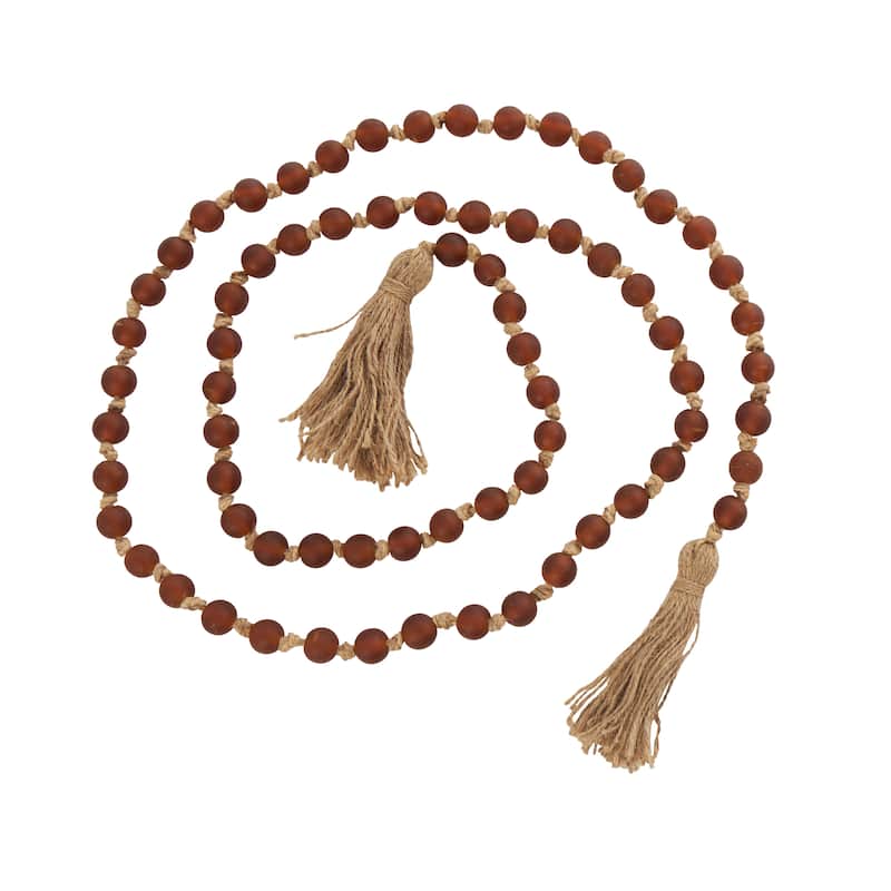Glass Handmade Round Long Beaded Garland with Tassel with Knotted Brown Jute