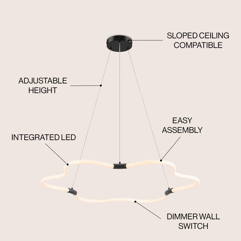 Vara 31.5" Contemporary Minimalist Metal/Acrylic Adjustable Dimmable Cloud Integrated LED Chandelier, by JONATHAN Y