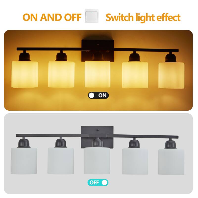 Bathroom Light Fixtures, 5-Light Modern Vanity Light Over Mirror, Wall Sconces with Frosted Glass Shades