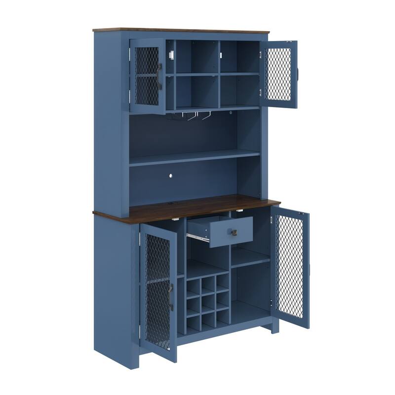 70.9" Kitchen Pantry Storage Cabinet with LED Light Strip, Power and USB Outlets