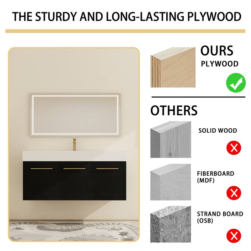 Malwee 24"/30"/36"/48" Floating Bathroom Vanity with Sink, Wall Mounted Bathroom Vanity with Soft Close Doors