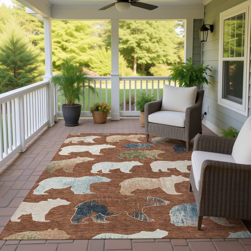 Machine Washable Indoor/ Outdoor Modern Bear Chantille Rug