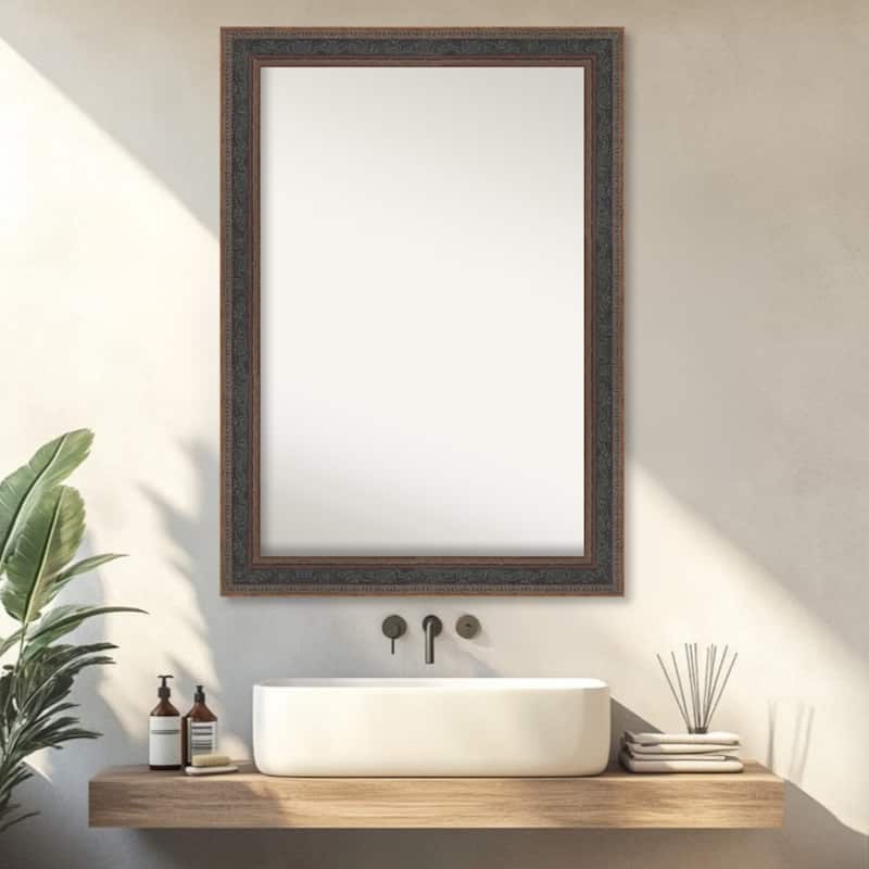 Attic Aged Non-Beveled Wood Framed Bathroom Vanity Wall Mirror