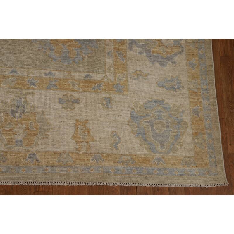 Hand Knotted Oriental 100% Wool Carpet Transitional All-Over Beige & Ivories Oushak Area Rug - 11' 8'' X 9' 1''