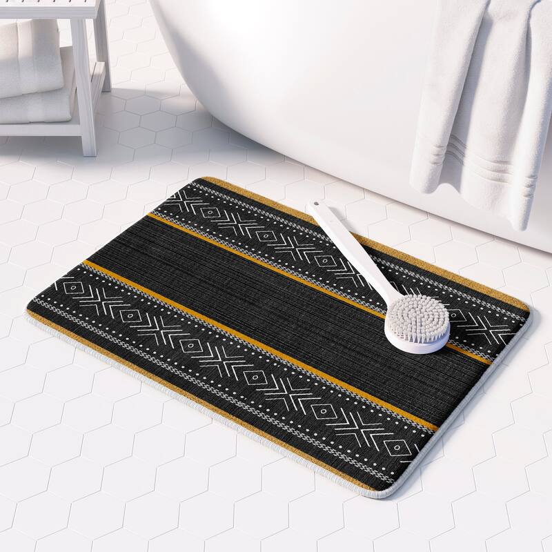 Laural Home Sierra Black and Mustard II Memory Foam Rug