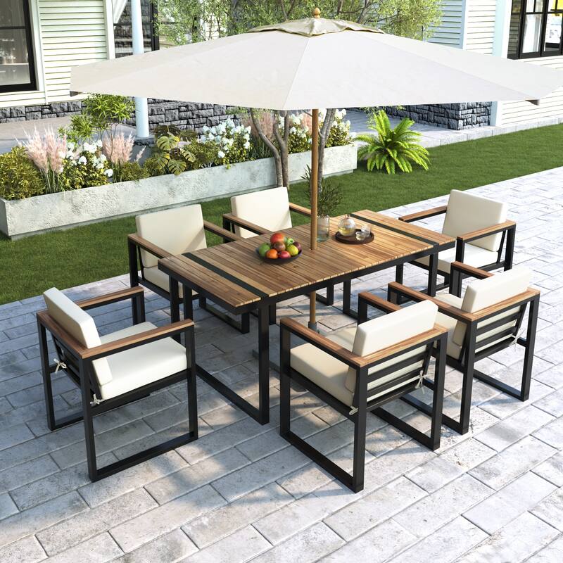 Modern 7 Pieces Outdoor Dining Set with Removable Cushions, Patio Dining Table and Chair Set for Patio, Backyard 7 Pack