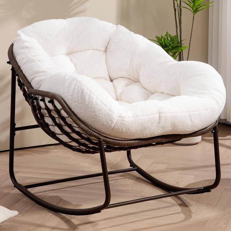 Outdoor rattan rocking chair, padded penguin rocking chair,lounge chair Outdoor for Front Porch,Living Room,Patio,Garden