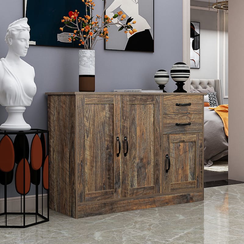 Modern Medium Wood Sideboard with 3 Doors and 2 Storage Drawers - Espresso