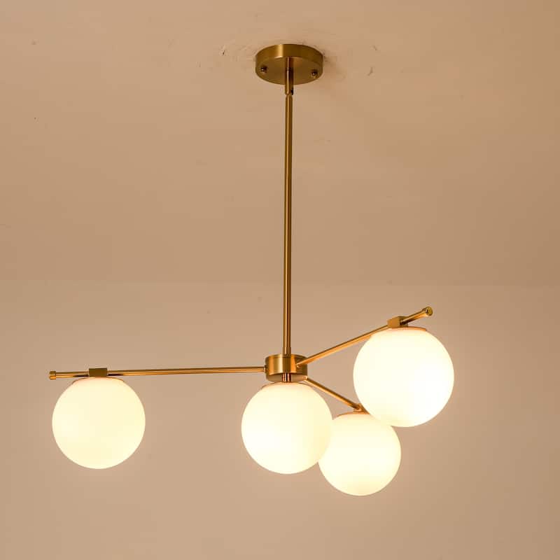 4-Light Mid-Century Modern Gold Metal Globe Pendant Light - Frosted Glass Sphere Fixture for Dining Room - 4 Light - Gold - 4 Light