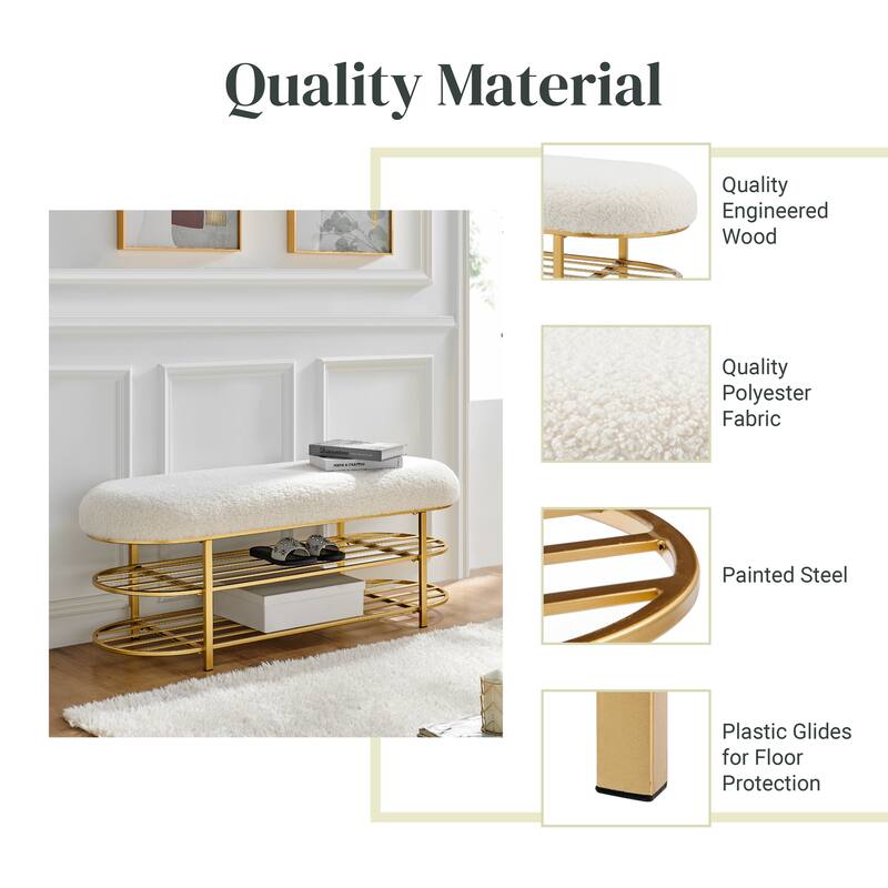 NPD Furniture Frisly Shearling Fabric Bench with Shelf