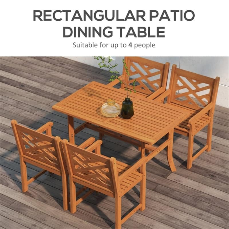 5-Piece Teak Poplar Wood Outdoor Dining Set with Slatted Chairs for Patio Seating - 22.75" W x 23.25" D x 35.75" H