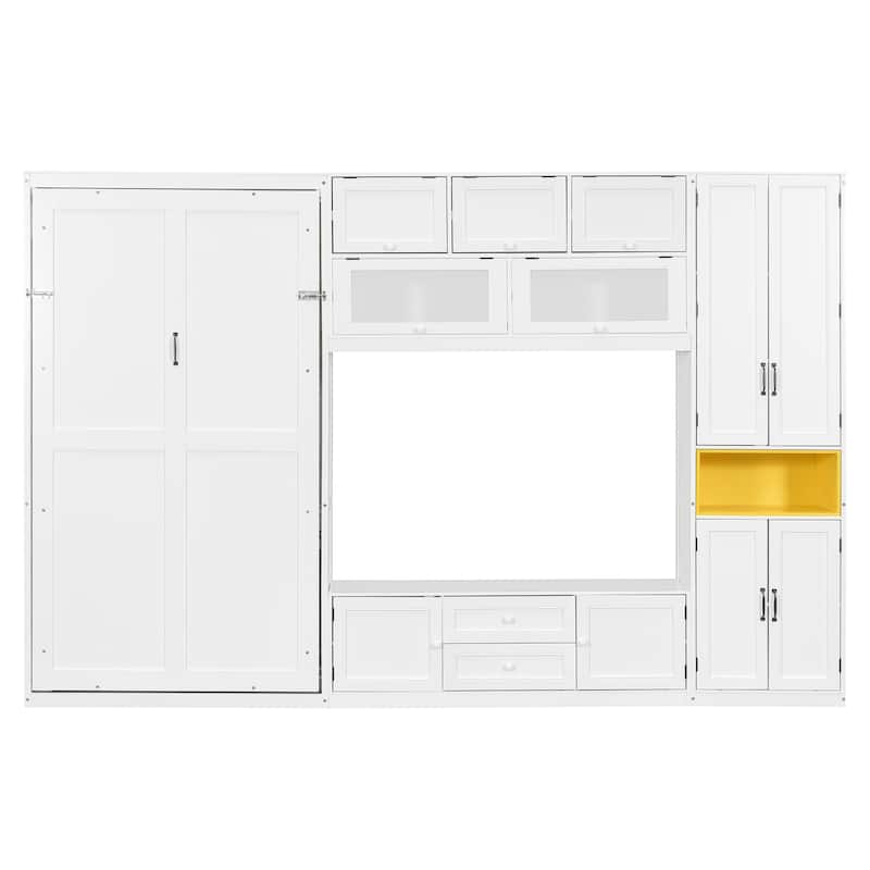 Twin Size Wooden Murphy Bed with TV Stand, Flip-Up Cabinets & Vibrant Accent Storage by Harper&Bright Designs