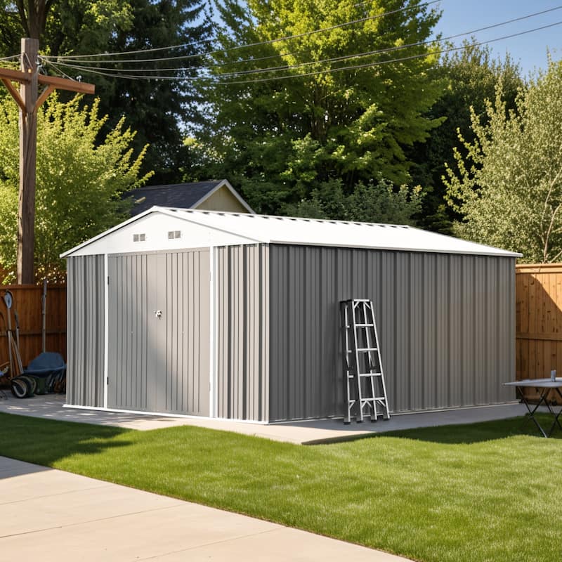 Patiowell 10' x 12' &10' x 14' Metal Outdoor Storage Shed with Floor Frame for Garden, Backyard, Patio