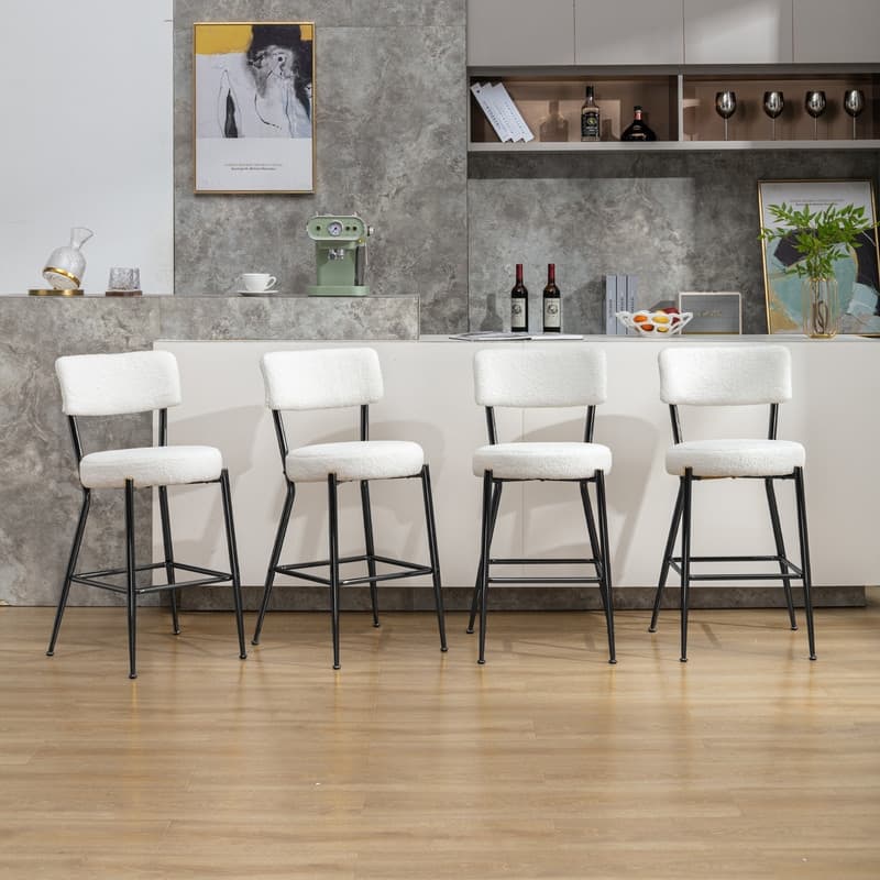 Mixoy 24"Counter Height Modern Teddy Fleece Bar Stools with Metal Legs - Set of 4 - Beige with black legs - Counter Height