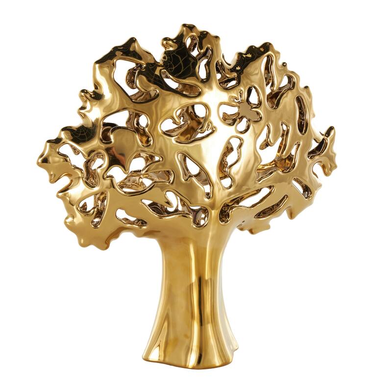 Silver or Gold Ceramic Glossy Tree Decorative Sculpture with Abstract Cutouts