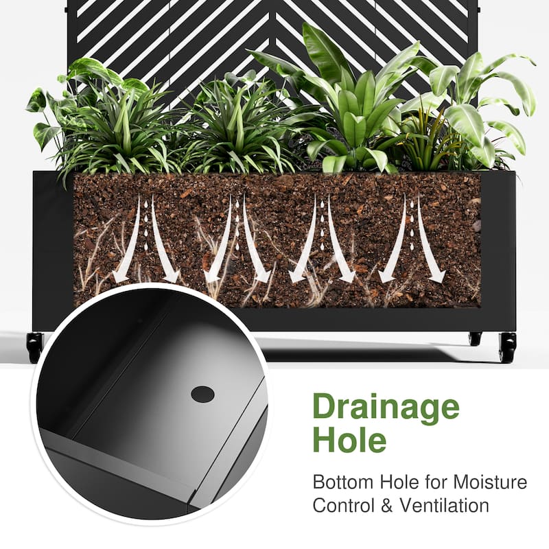Metal Movable Planter Box with Trellis Privacy Screen Planter Box with Lockable Wheels