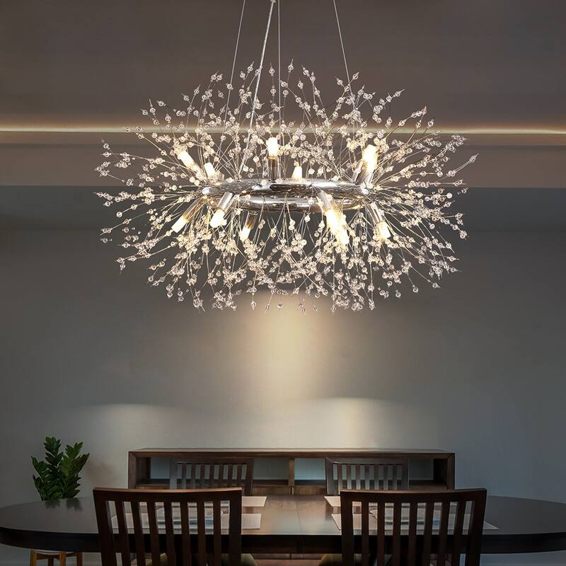 12/20-Light Modern Firework Dandelion Crystal Chandelier(Bulb Included) - W31.5"-12 Light - Chrome