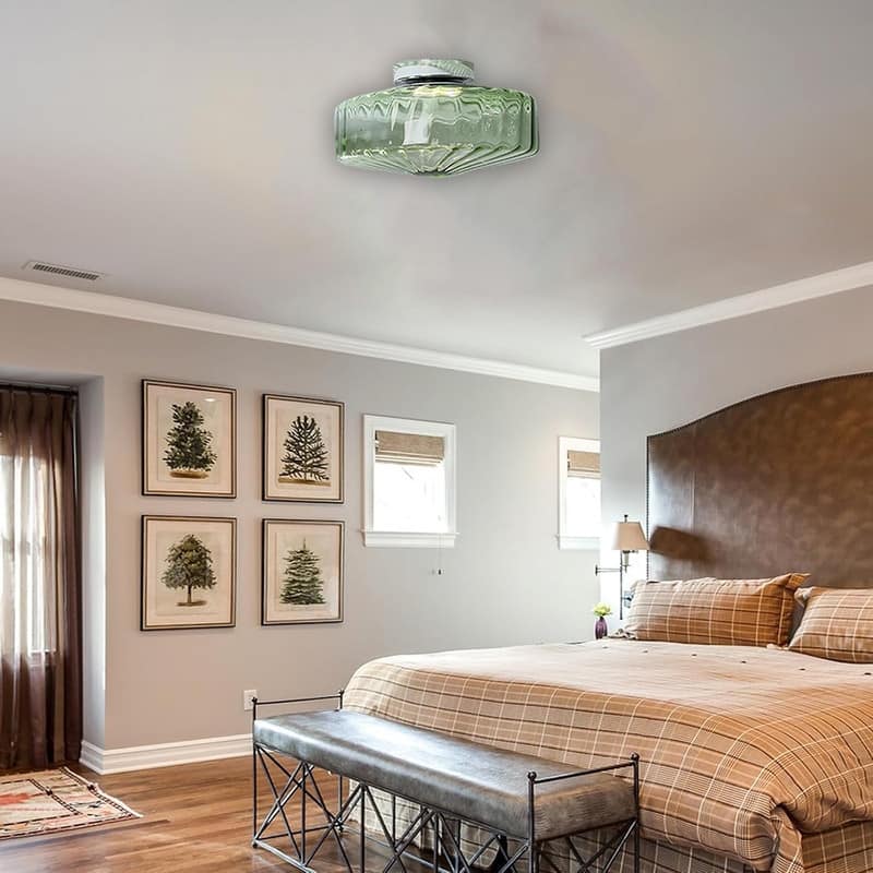Farmhouse flush mount ceiling light green ceiling glass, metal light flush lamp - N/A