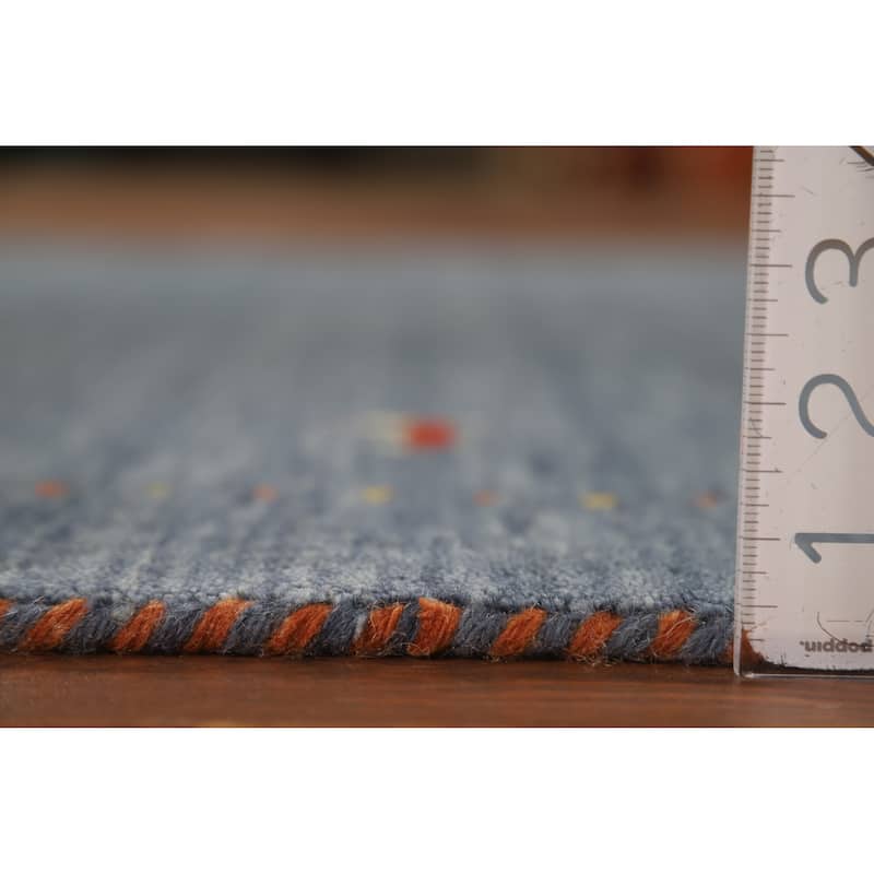 Tribal Gabbeh Oriental Area Rug Hand-Knotted Blue Wool Carpet - 4'1" x 5'11"