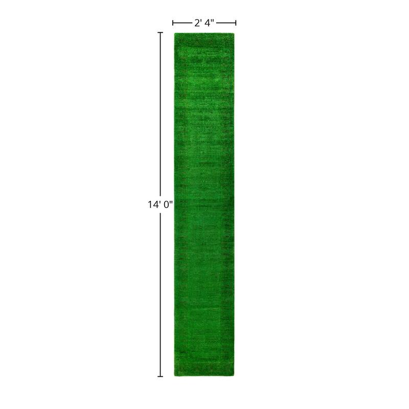 Overdyed One-of-a-Kind Hand-Knotted Area Rug - Green - 2' 4" x 14' 0"