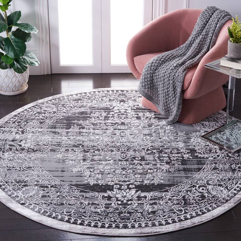 SAFAVIEH Amelia Ritienne Abstract Distressed Rug - 6'7" Round - Charcoal/Grey